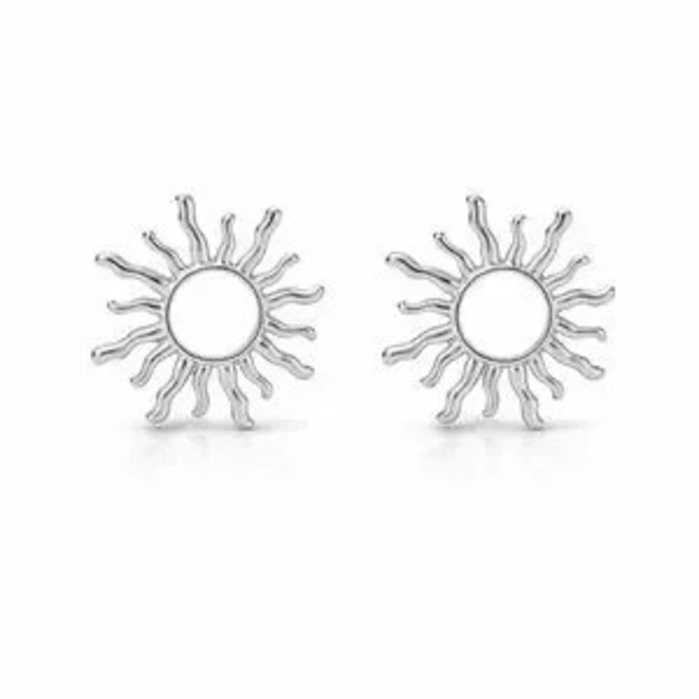 Trendy Silver Tone Sunburst Earrings